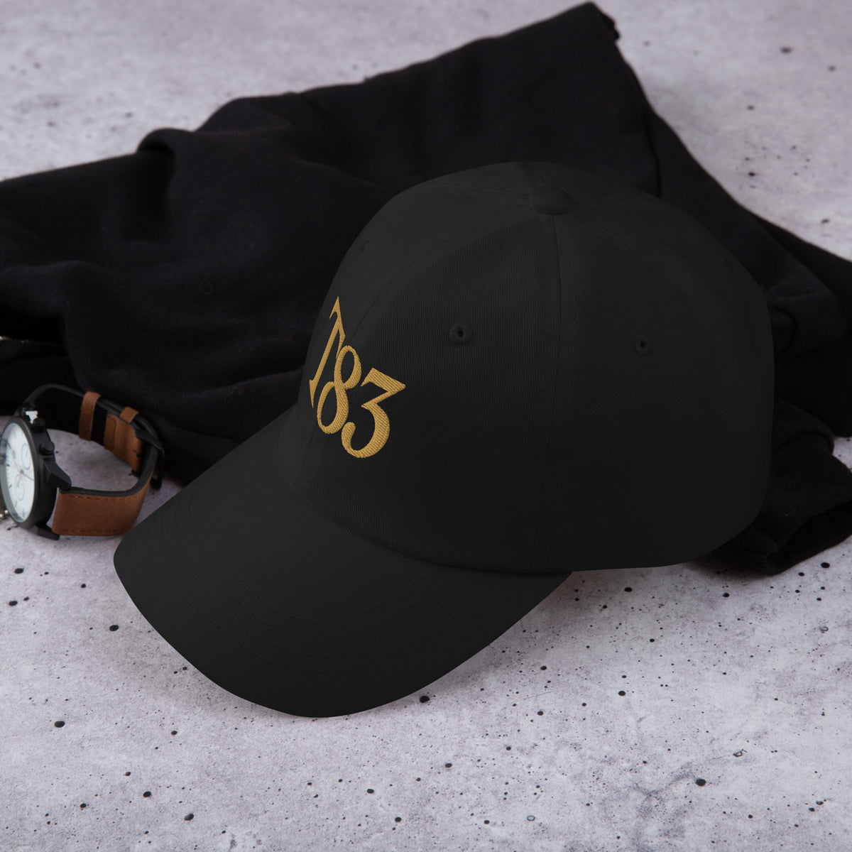 Off-Duty Dad Hat, black cap with Table 83 logo