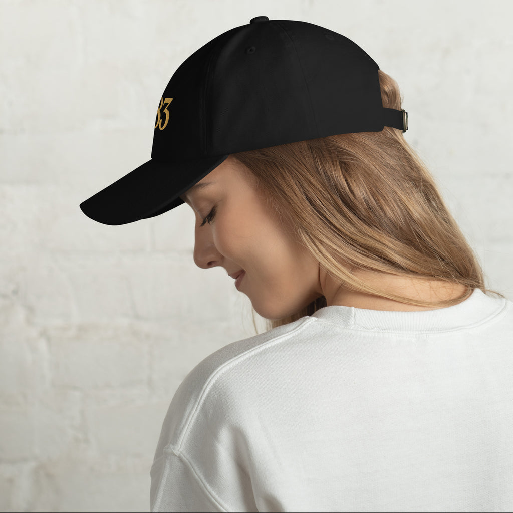 Off-Duty Dad Hat, black cap with Table 83 logo