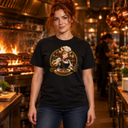 Holy Cow, Chef tee worn by a chef in a steakhouse kitchen