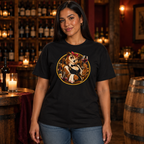 Night Owl Sommelier tee worn by a sommelier in a wine bar at night