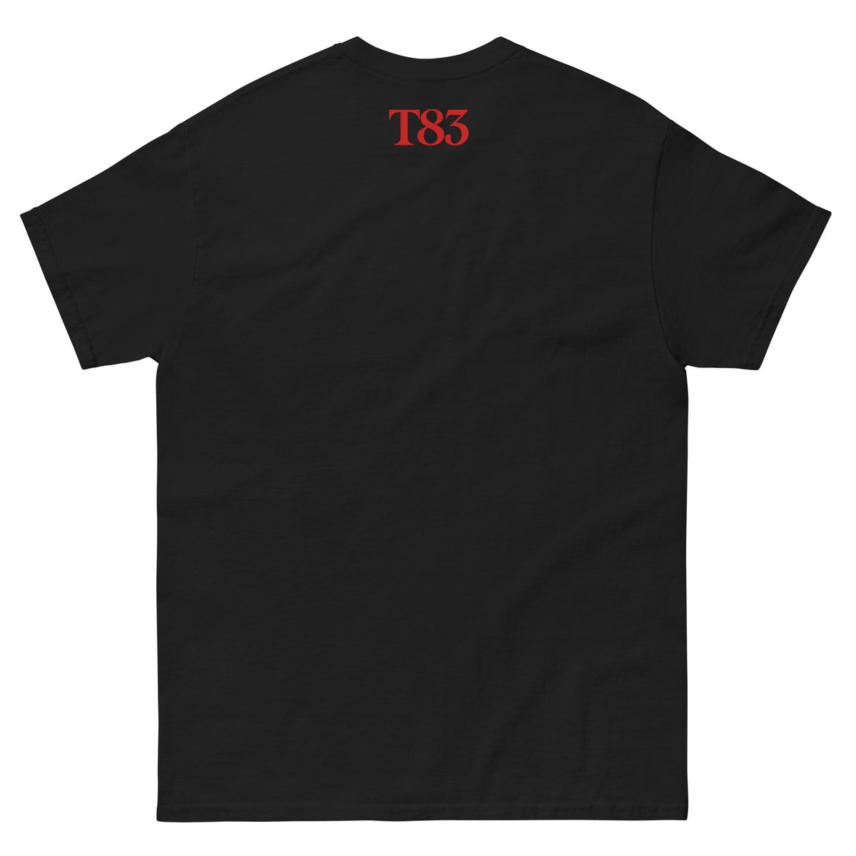 Psycho Sommelier tee, black, back: red T83 logo below the collar