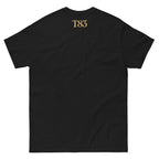 King of the Grind tee, black, back: gold T83 logo below the collar