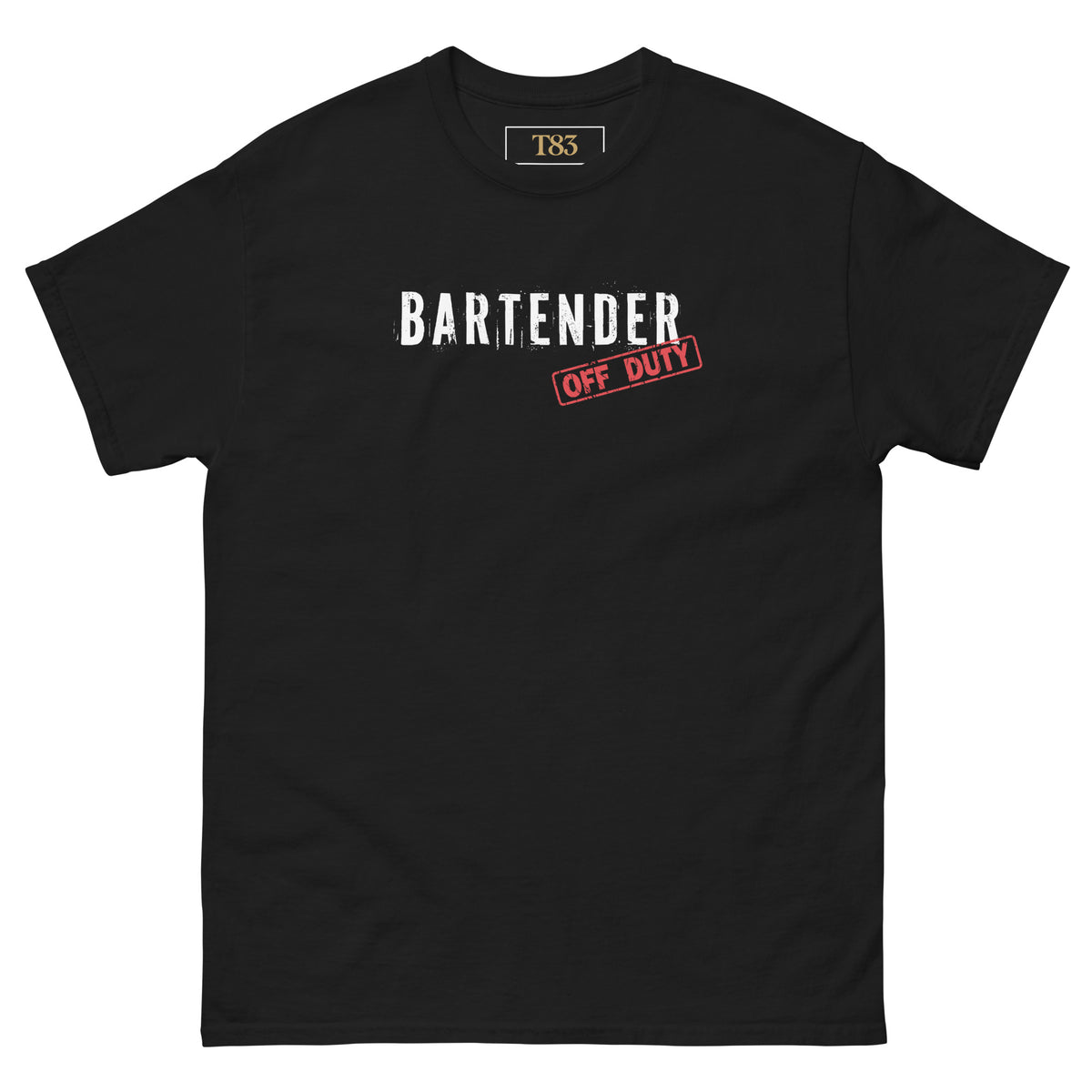 Bartender Off Duty tee, black, front: BARTENDER OFF DUTY lettering