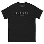Barista Coffee Lover tee, black, front: dotted B-A-R-I-S-T-A lettering