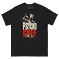 Psycho Chef tee, black, front: chef silhouette with a bloody knife over cream PSYCHO and red CHEF lettering