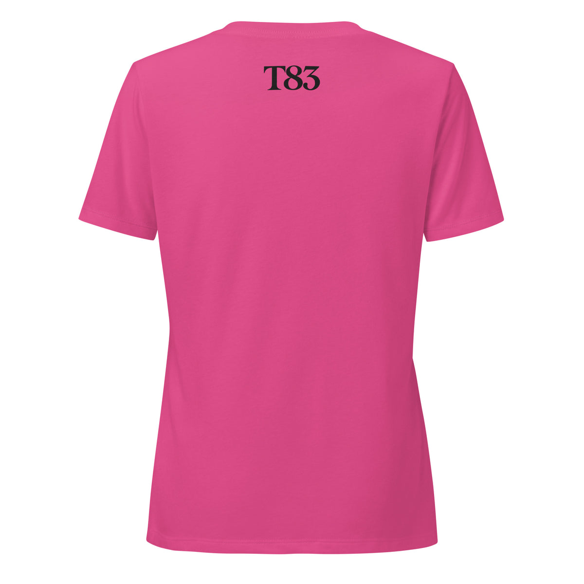 I'm the Only Bar10der women's V-neck t-shirt, Berry, back: small black T83 logo below the collar